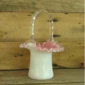 Vintage Peach Crest 7" Basket by Fenton 1940-1969 Crafted in the US